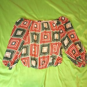 Vince Camuto Cropped Off Shoulder Print Top size XS